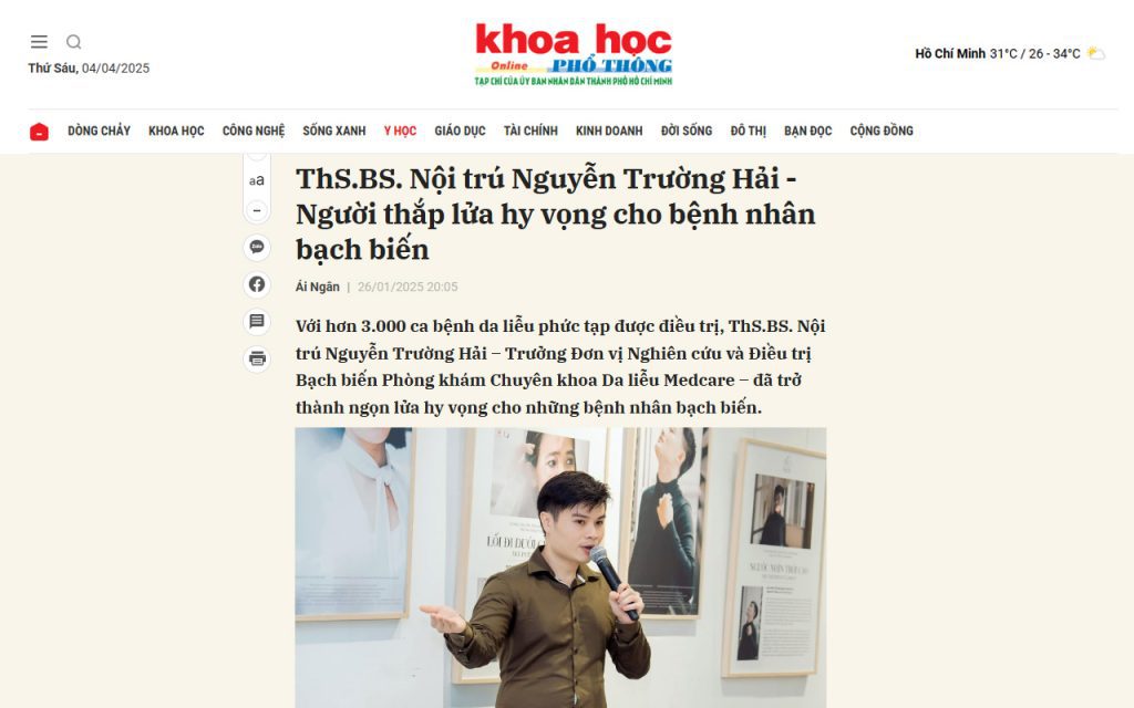 KHOA HỌC PHỔ THÔNG (POPULAR SCIENCE MAGAZINE) – The journey of Dr. Nguyen Truong Hai reflects dedication and perseverance in vitiligo care, offering new hope and confidence for patients.