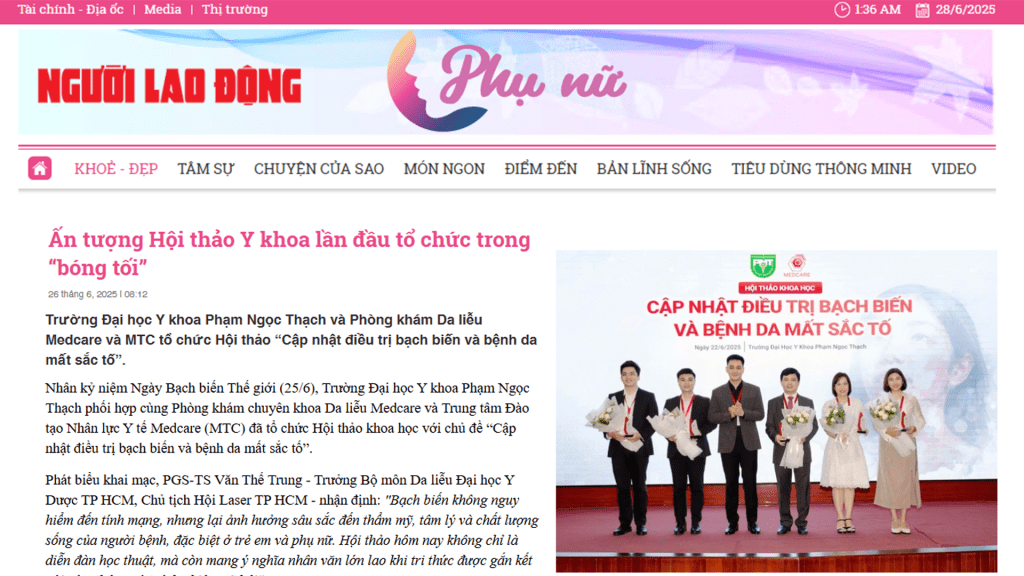 PHỤ NỮ – NGƯỜI LAO ĐỘNG (WOMEN AND LABOR NEWSPAPER) – The World Vitiligo Day symposium (June 25) in Ho Chi Minh City impressed with its unique “in the dark” format, using UV light to symbolically retrace the healing journey of patients.